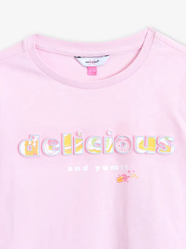 VERO MODA light pink printed cotton t-shirt