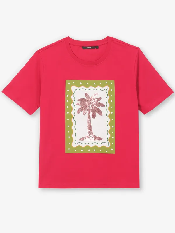 VERO MODA magenta printed cotton t-shirt