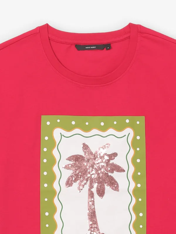 VERO MODA magenta printed cotton t-shirt