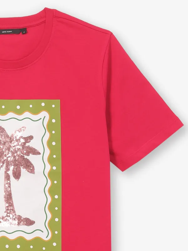 VERO MODA magenta printed cotton t-shirt