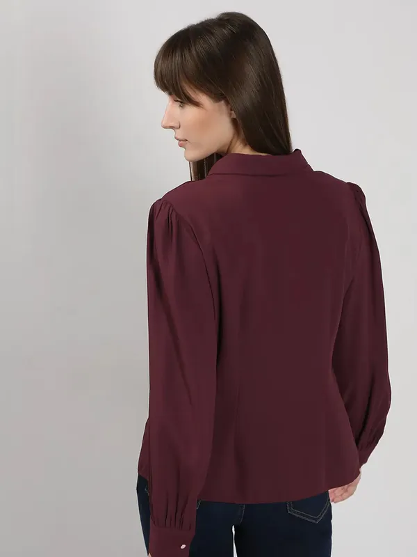 VERO MODA maroon peinted satin silk shirt