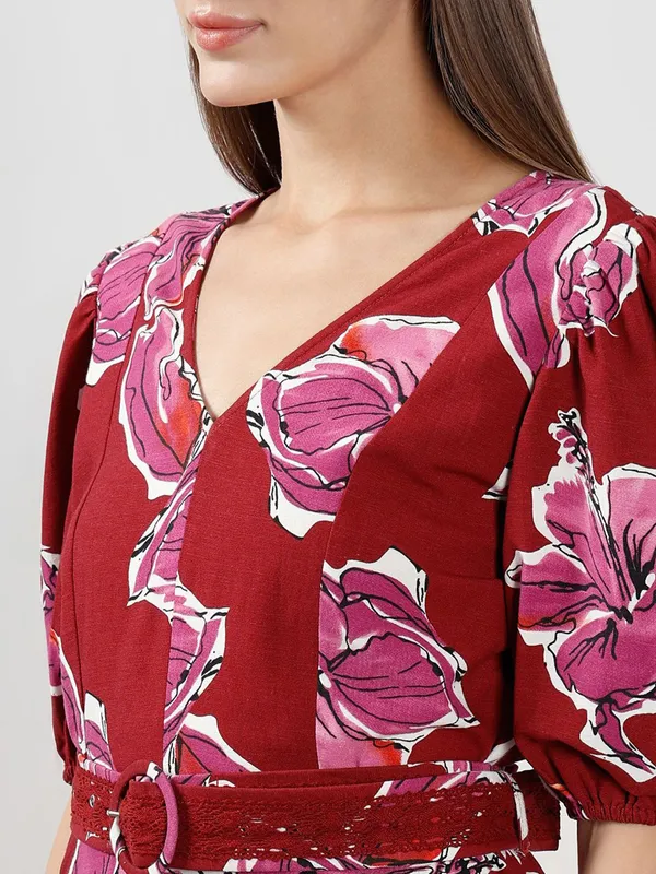 VERO MODA maroon printed dress in cotton