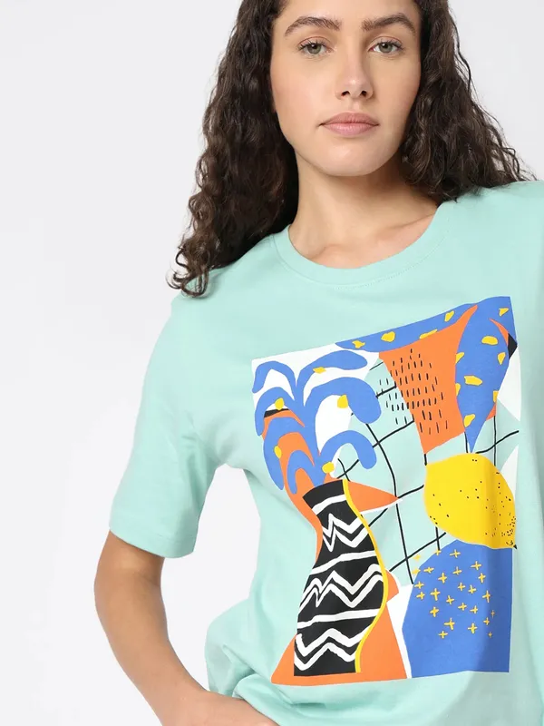 VERO MODA mint blue printed cotton t-shirt