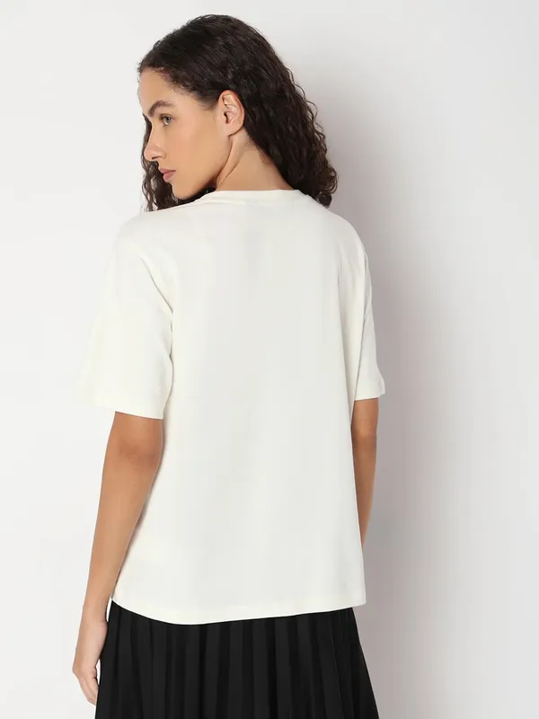 VERO MODA off-white cotton printed t-shirt