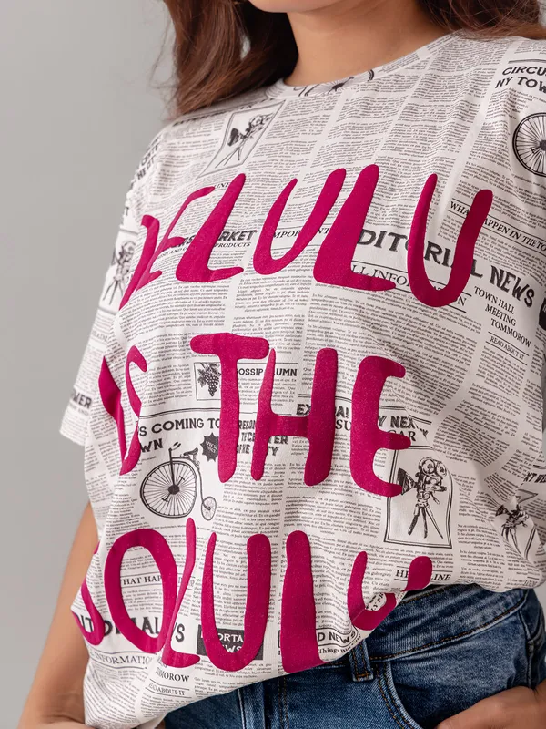 VERO MODA off white printed cotton silk t-shirt