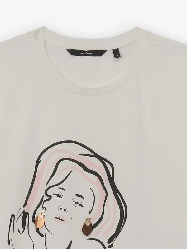 VERO MODA off white printed cotton t-shirt