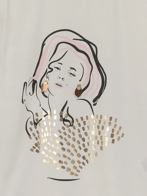 VERO MODA off white printed cotton t-shirt