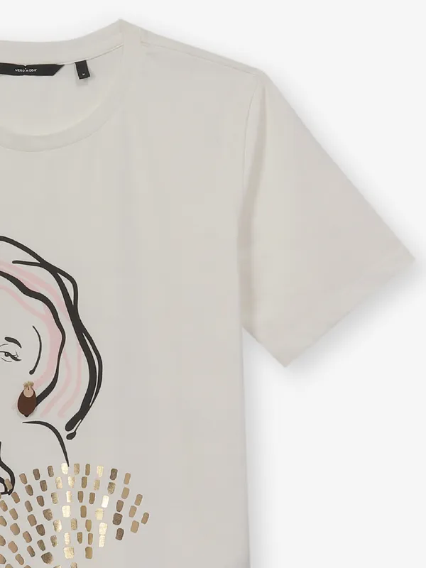 VERO MODA off white printed cotton t-shirt