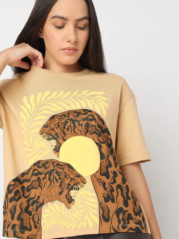 VERO MODA peach printed cotton t-shirt