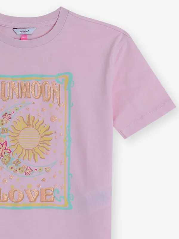 VERO MODA pink cotton printed t-shirt