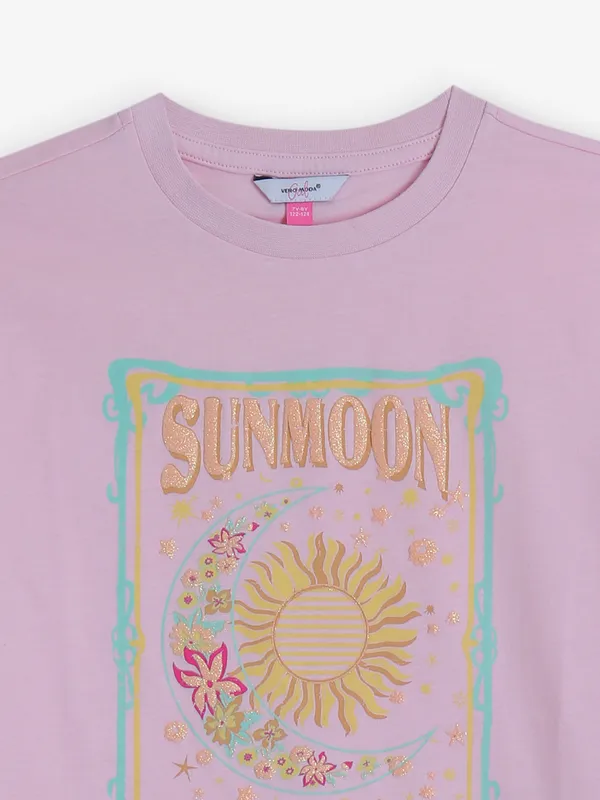 VERO MODA pink cotton printed t-shirt