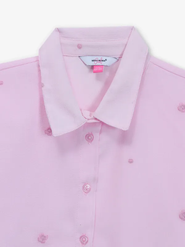 VERO MODA printed light pink cotton crop shirt