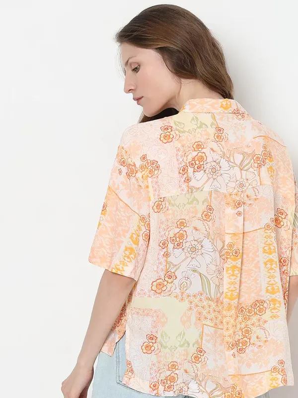 VERO MODA printed peach cotton shirt