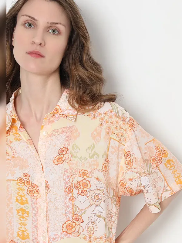 VERO MODA printed peach cotton shirt