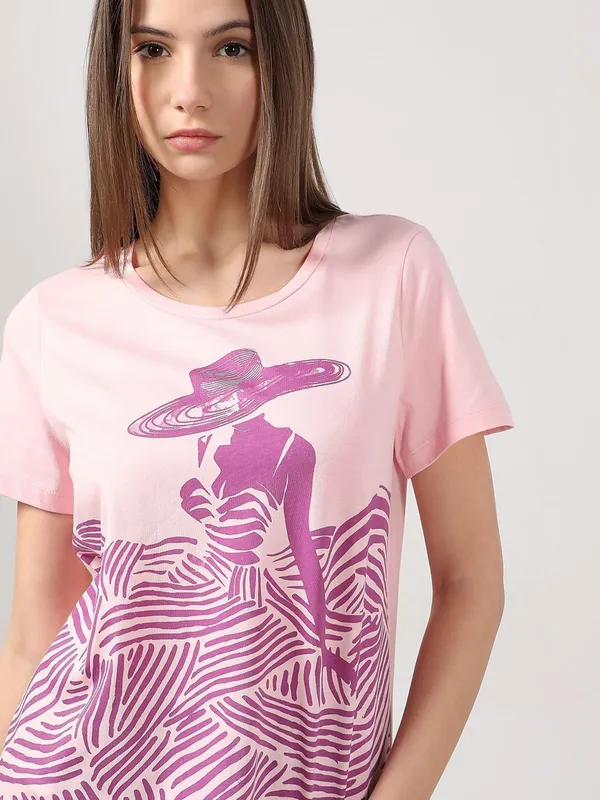 VERO MODA printed pink cotton t-shirt