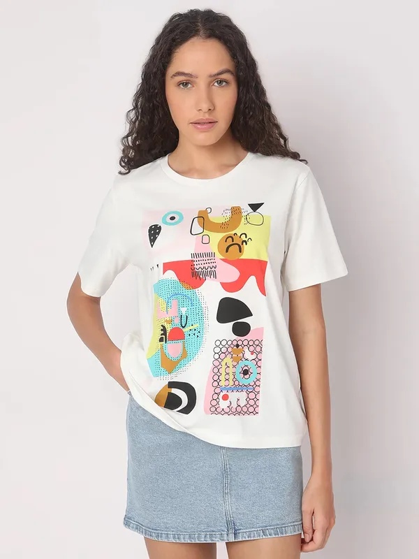 VERO MODA printed white cotton t-shirt