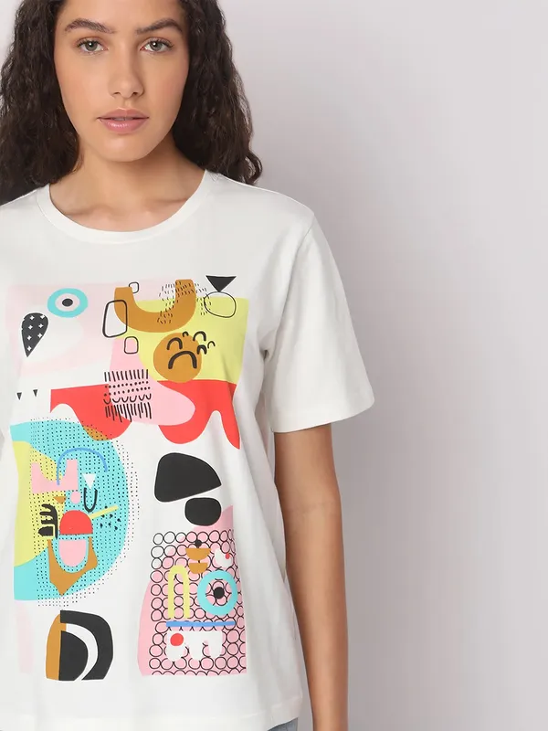 VERO MODA printed white cotton t-shirt
