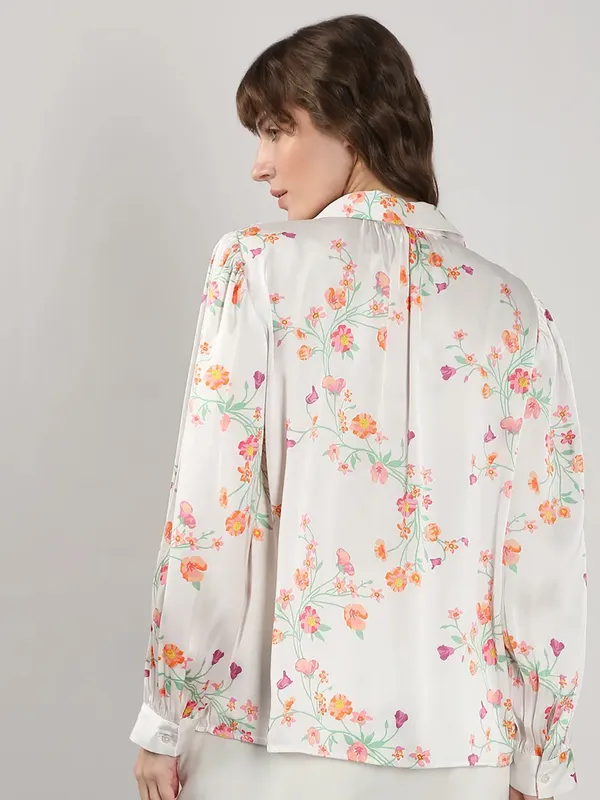 VERO MODA printed white satin silk shirt