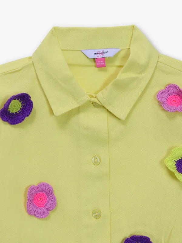VERO MODA printed yellow cotton crop shirt