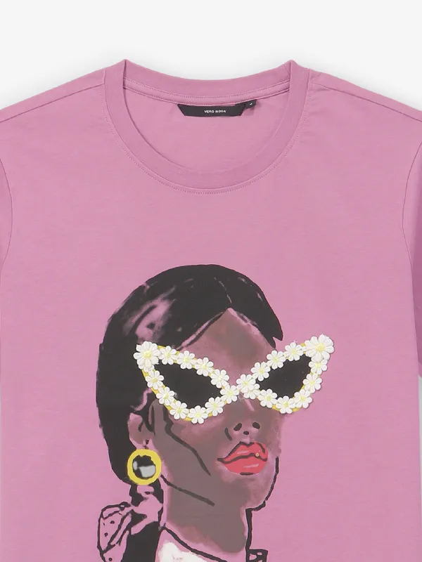 VERO MODA purple printed cotton t-shirt