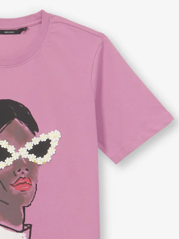 VERO MODA purple printed cotton t-shirt