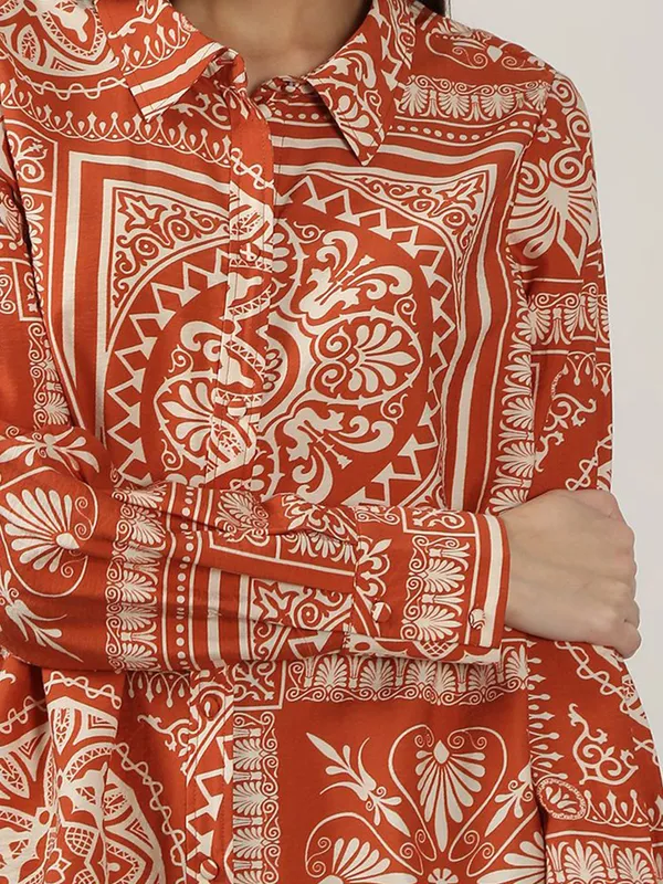 VERO MODA satin silk dark orange shirt for women