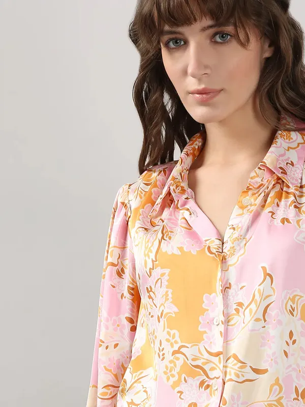 VERO MODA satin silk printed pink shirt