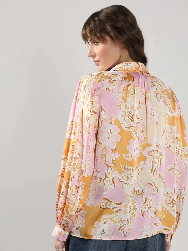 VERO MODA satin silk printed pink shirt