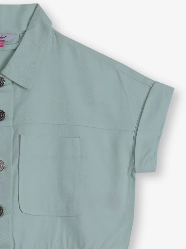 VERO MODA sea green cotton crop shirt