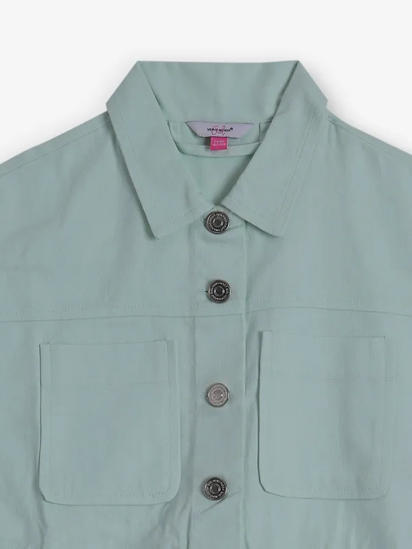 VERO MODA sea green cotton crop shirt