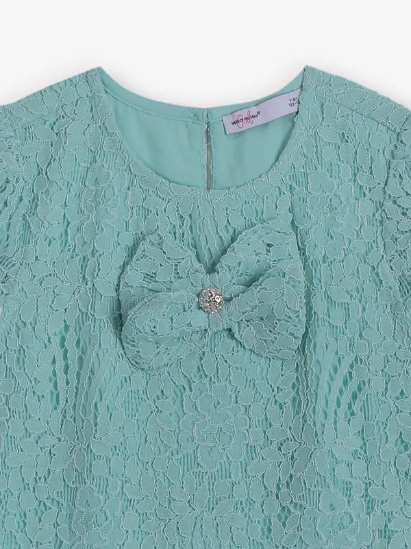VERO MODA sea green cotton cutwork top