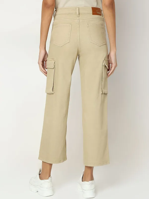 VERO MODA solid beige high rise denim jeans
