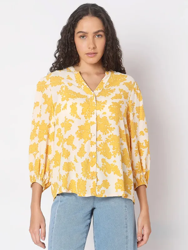 VERO MODA white and yellow cotton shirt