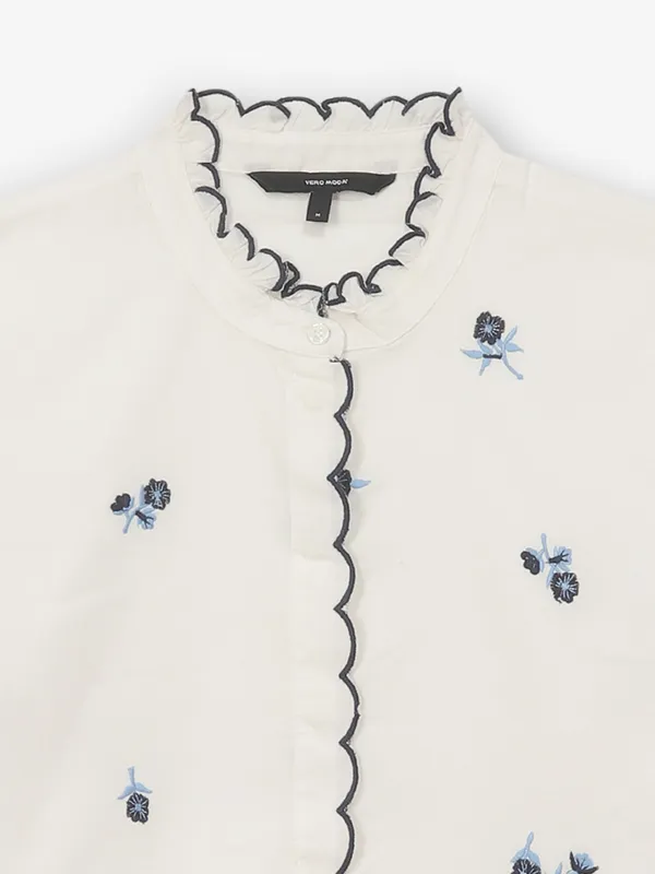 VERO MODA white cotton embroidery top