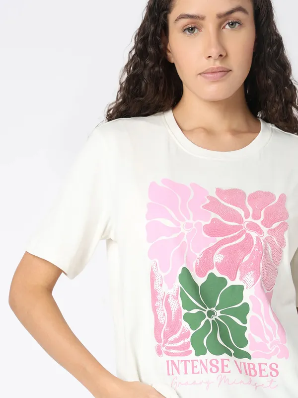 VERO MODA white cotton printed t-shirt