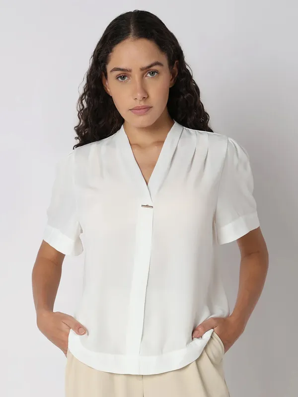 VERO MODA white polyester plain top