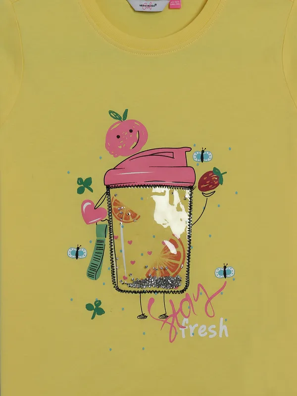 VERO MODA yellow cotton printed t-shirt