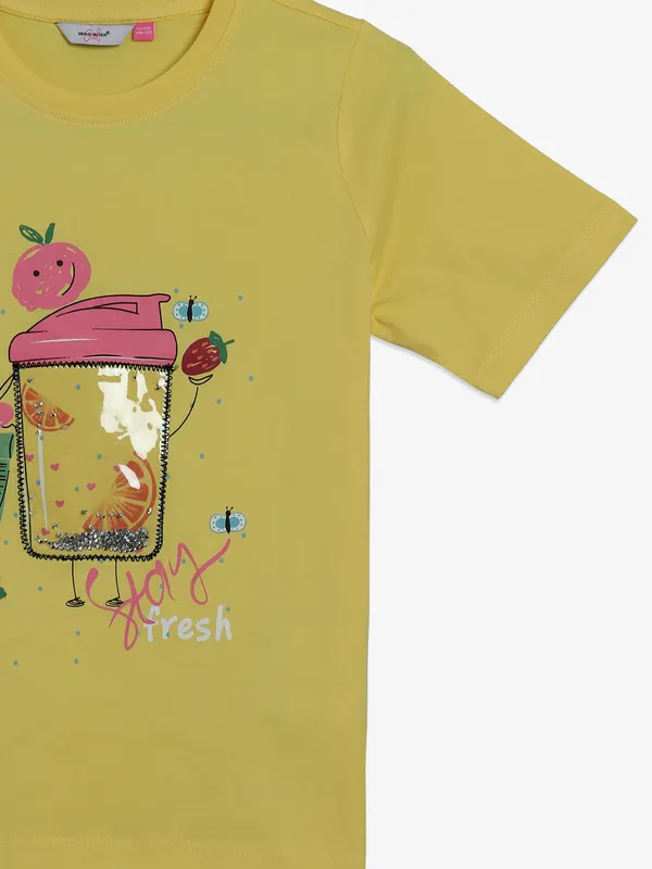 VERO MODA yellow cotton printed t-shirt