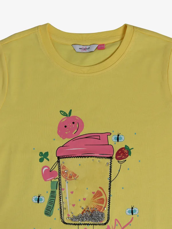 VERO MODA yellow cotton printed t-shirt