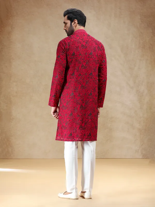 Vibrant hot pink georgette men kurta pajama