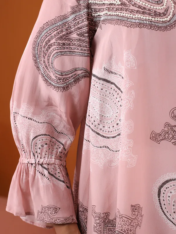 Vibrant light pink silk printed top