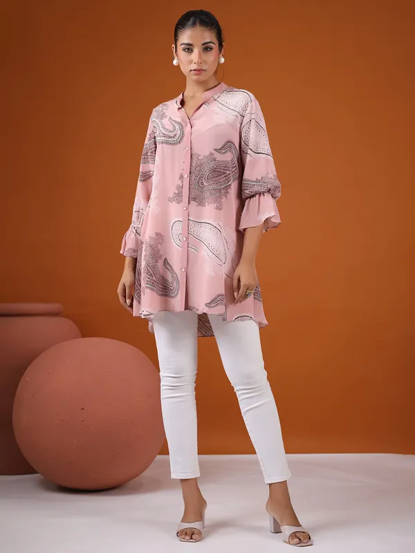 Vibrant light pink silk printed top