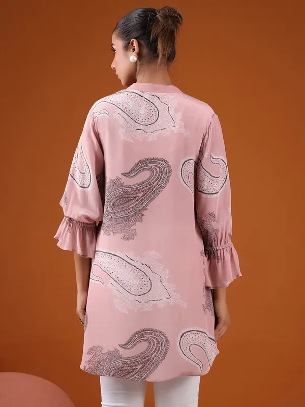 Vibrant light pink silk printed top