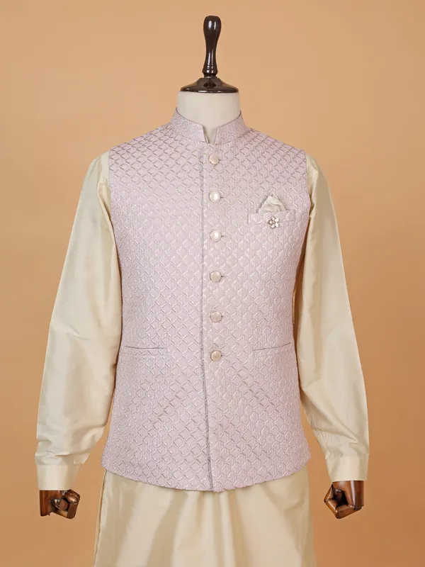 Vibrant light purple silk waistcoat set for men