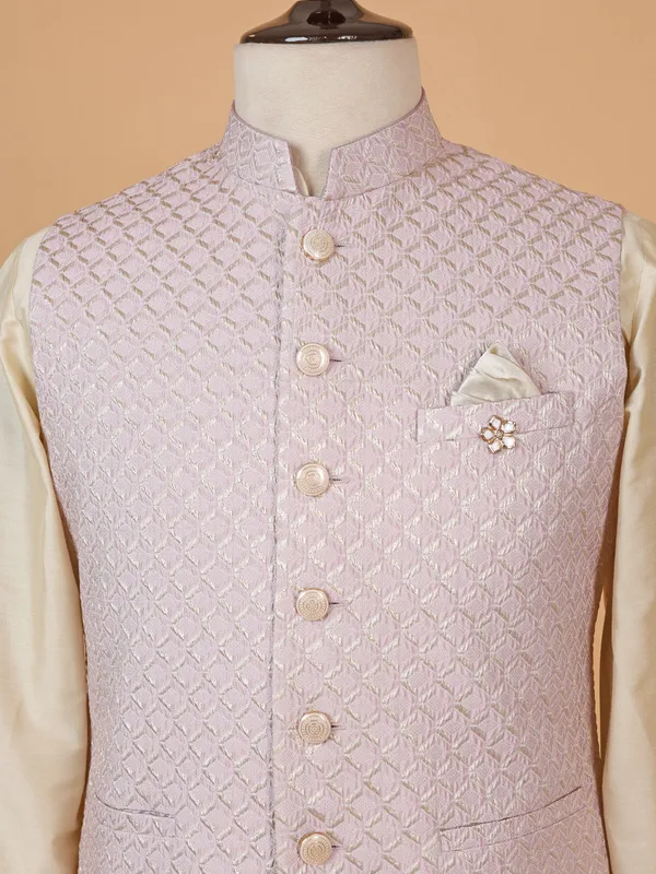 Vibrant light purple silk waistcoat set for men