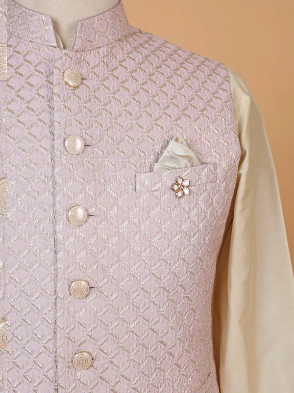Vibrant light purple silk waistcoat set for men