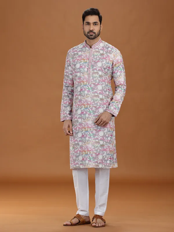 Vibrant multi color printed viscose kurta set