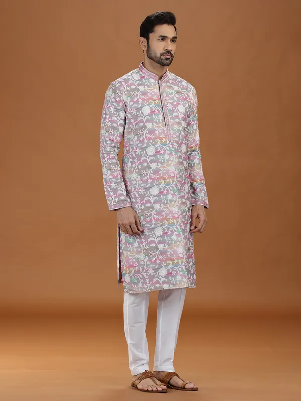 Vibrant multi color printed viscose kurta set