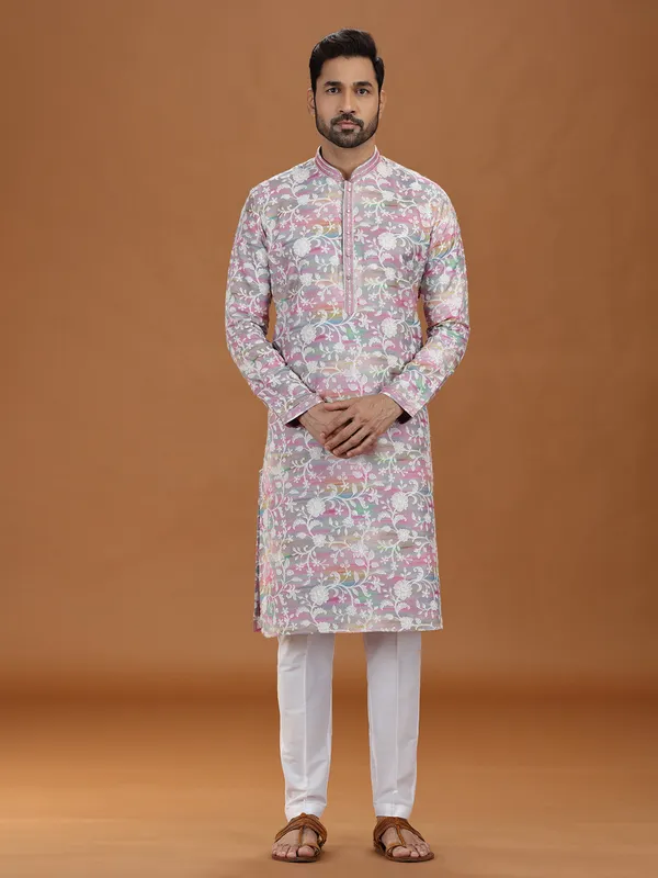 Vibrant multi color printed viscose kurta set