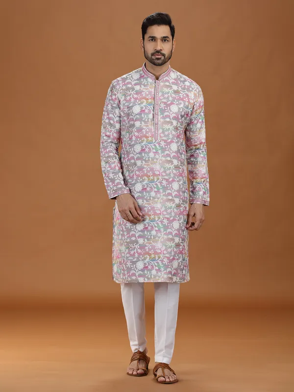 Vibrant multi color printed viscose kurta set